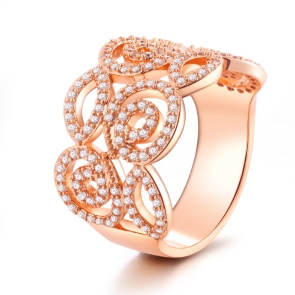 Ring band jewelry wide rose gold tone size 8 sparkly shiny elegant beautiful new